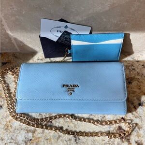 Prada Saffiano Large Wallet in Astrale Blue
